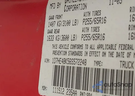 2006 Dodge Dakota Slt from USA, damaged, VIN 1D7HE48K56S572248